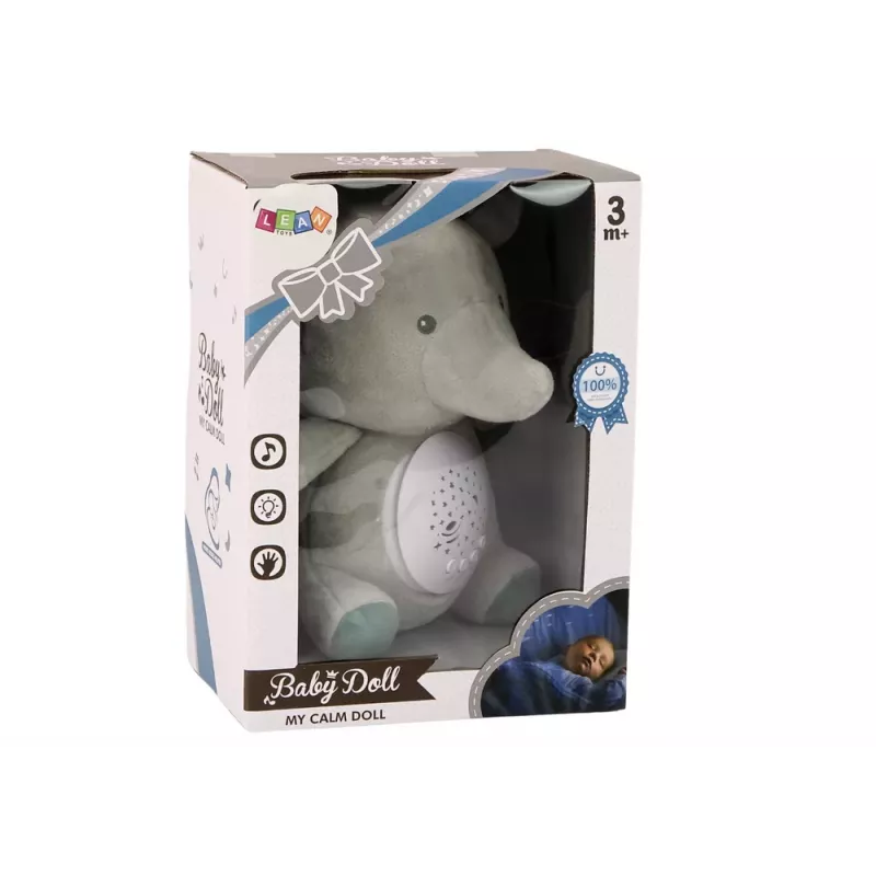 LEAN TOYS teddybeer olifant slaapmelodieën licht sterrenprojector grijs