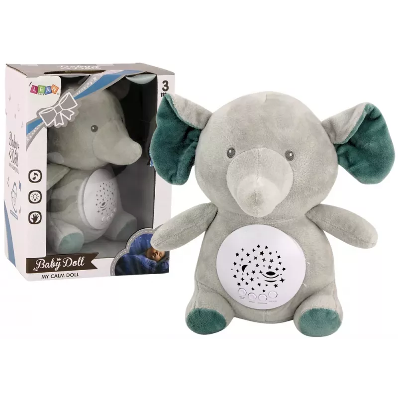 LEAN TOYS teddybeer olifant slaapmelodieën licht sterrenprojector grijs