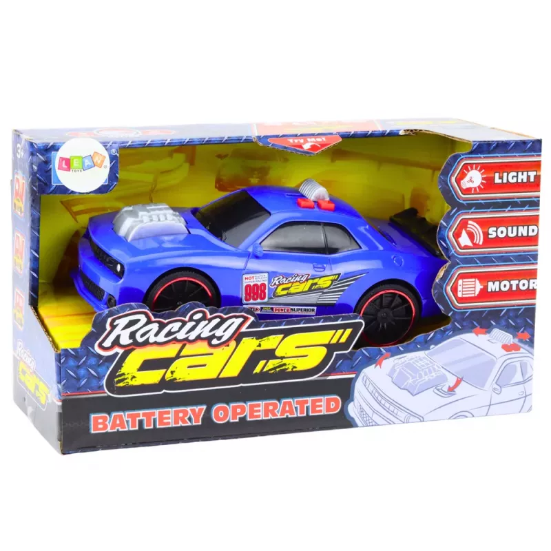 LEAN TOYS racewagen met licht, geluid en openende motorkap blauw