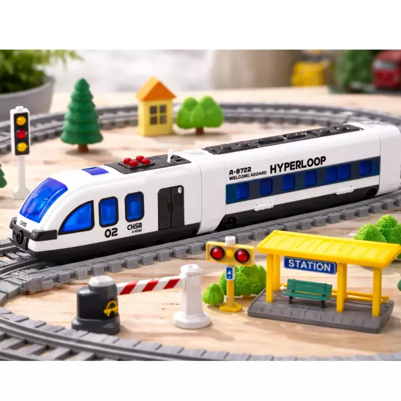 LEAN TOYS passagierstrein draaiende rails DIY geluiden lichten