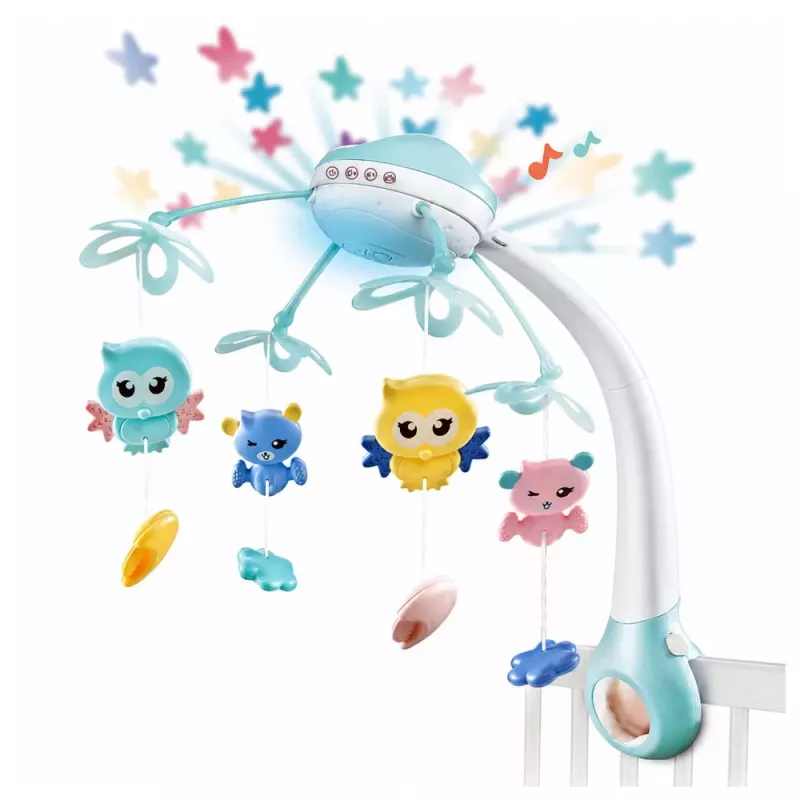 LEAN TOYS Wiegcarrousel projector afstandsbediening melodieën dierengeluiden blauw