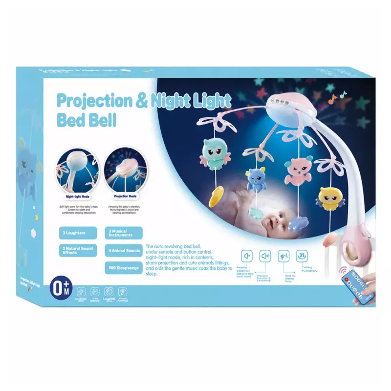 LEAN TOYS Wiegcarrousel projector afstandsbediening melodieën dierengeluiden blauw