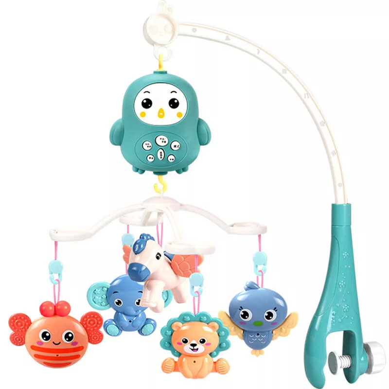 LEAN TOYS Wiegcarrousel met afstandsbediening slaapliedjes geluiden blauw