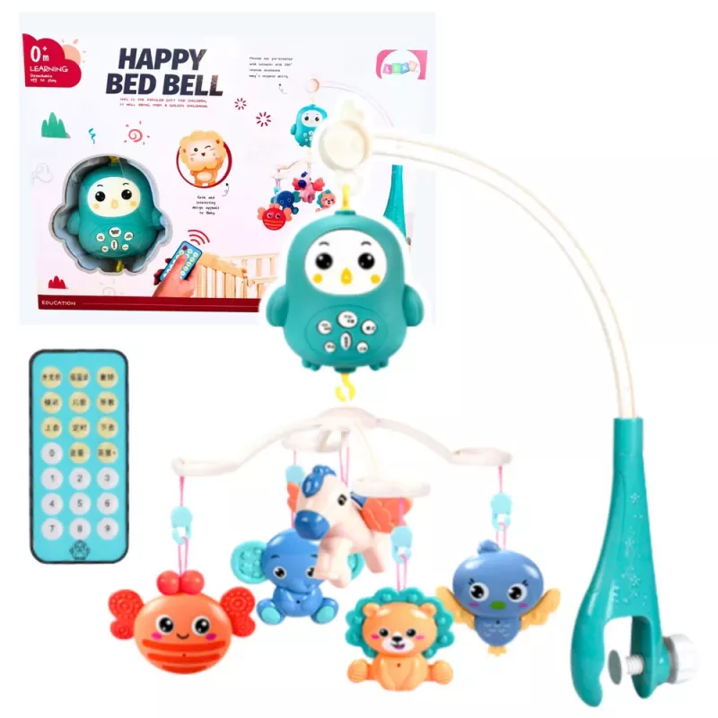 LEAN TOYS Wiegcarrousel met afstandsbediening slaapliedjes geluiden blauw