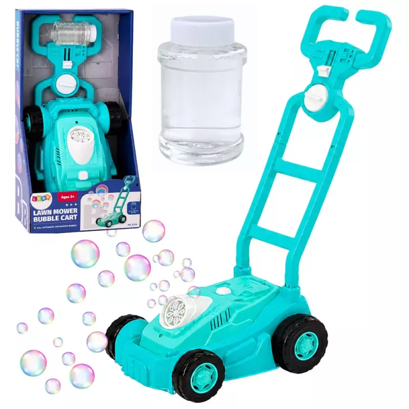 LEAN TOYS Bellenblaasmachine Rijdende grasmaaier met handgreep Blauw