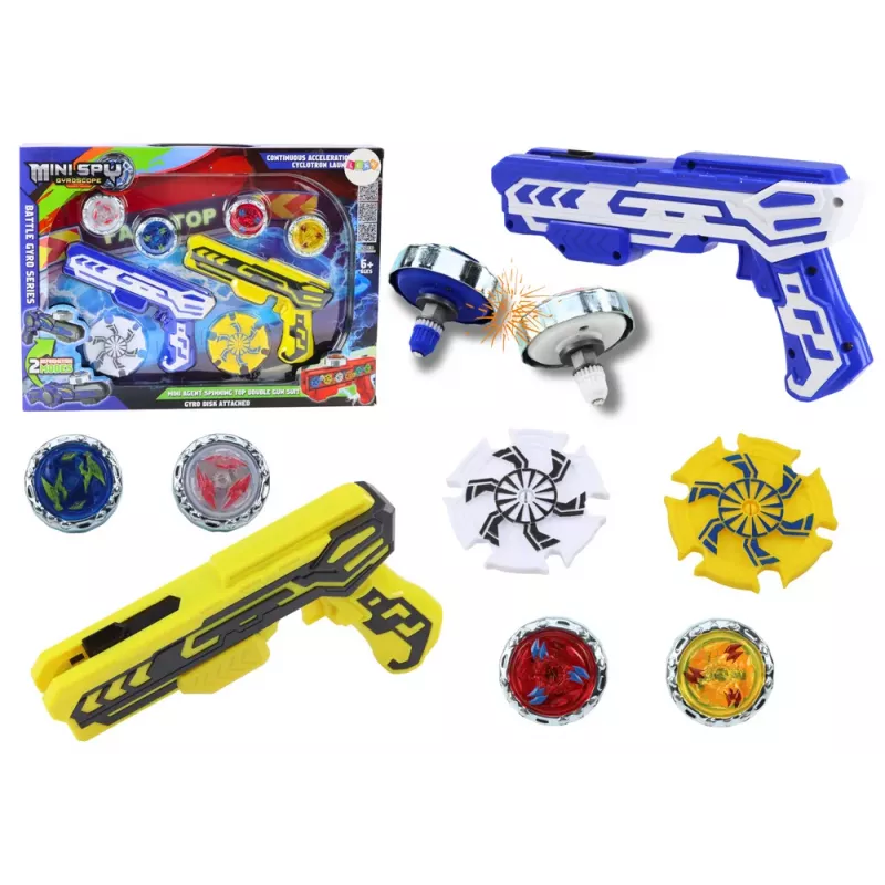 LEAN TOYS gun launcher set 4 metalen schijven blauw geel lichten
