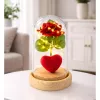 LEAN Eeuwige roos in stolp met LED-verlichting rood met hart 14x8cm