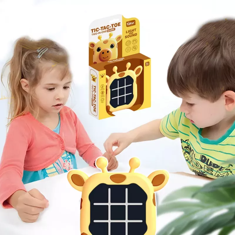 LEAN TOYS Elektronisch spel 3in1 boter-kaas-en-eieren memory giraffe geel