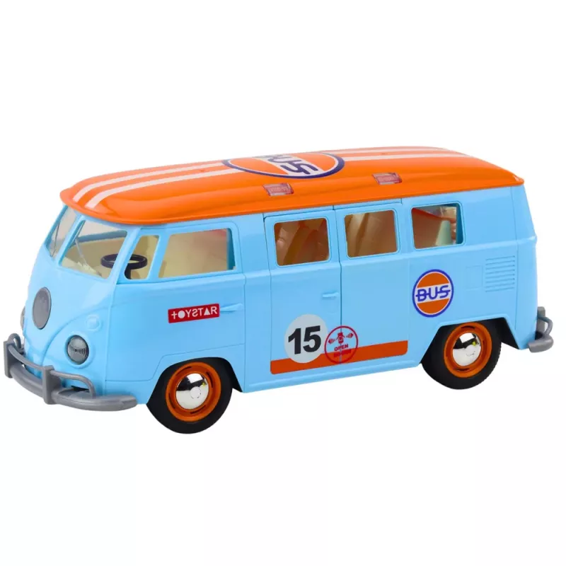 LEAN TOYS Retro auto van bus licht geluiden openslaande deuren blauw