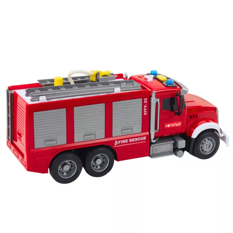 LEAN TOYS Brandweerwagen water lichten geluiden rood 1:14