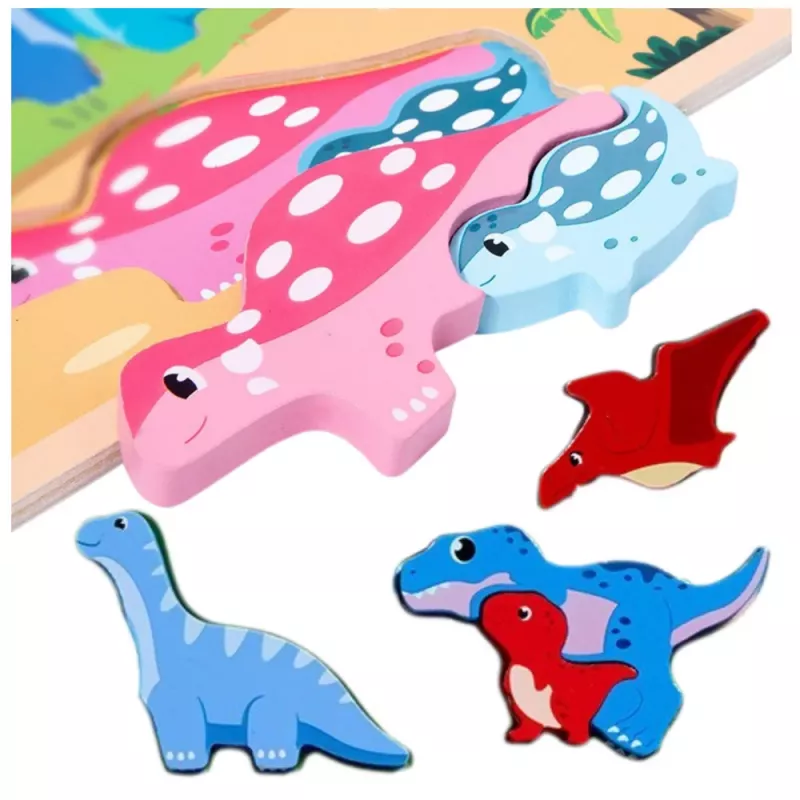 LEAN TOYS Puzzelbord 2in1 Houten Educatief Marker Dinosaurussen 12st