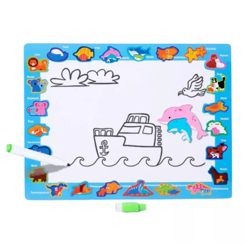 LEAN TOYS Puzzelbord 2in1 Houten Educatief Marker Dinosaurussen 12st