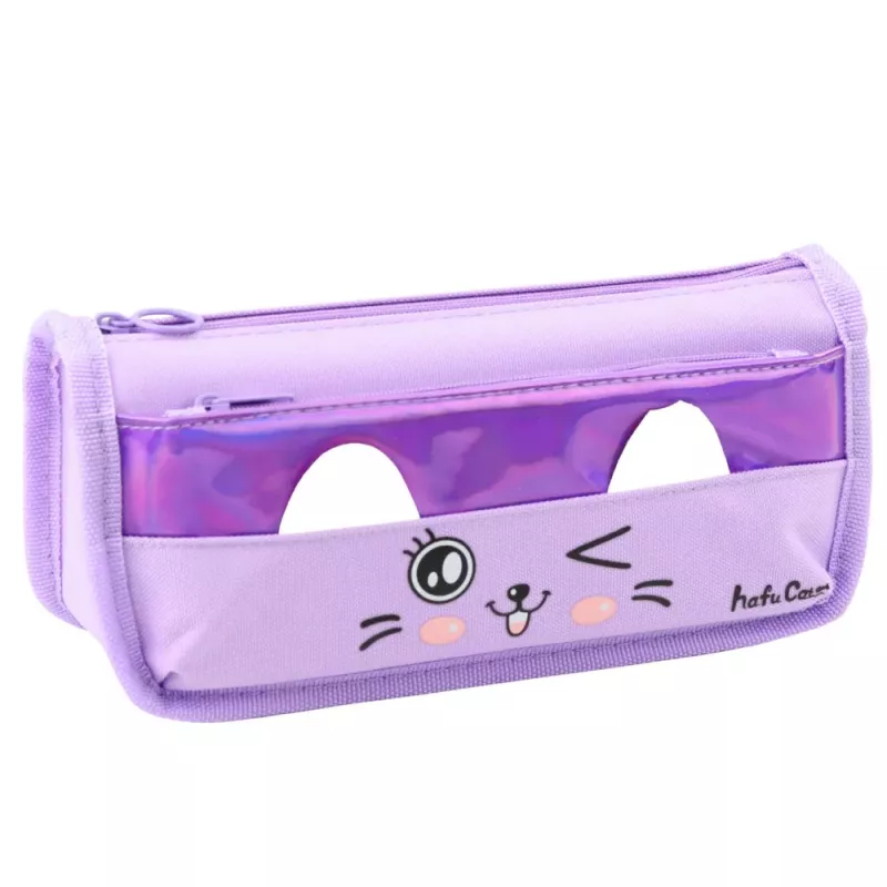 LEAN School Etui Twee Vakken Kat Motief Paars 22cm