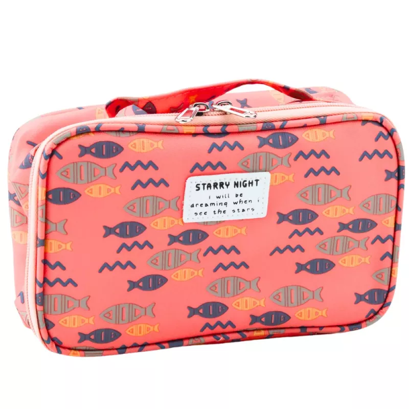 LEAN School Etui Organizer Ruim Extra Vak Vissen Roze 21.5cm