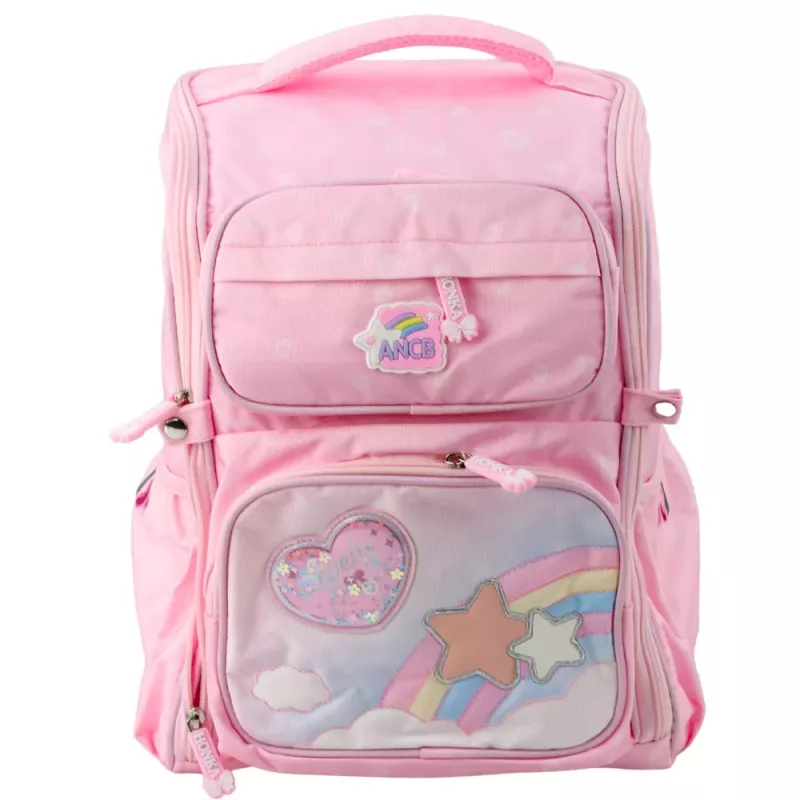 LEAN eenhoorn schoolrugzak borstband roze 20L