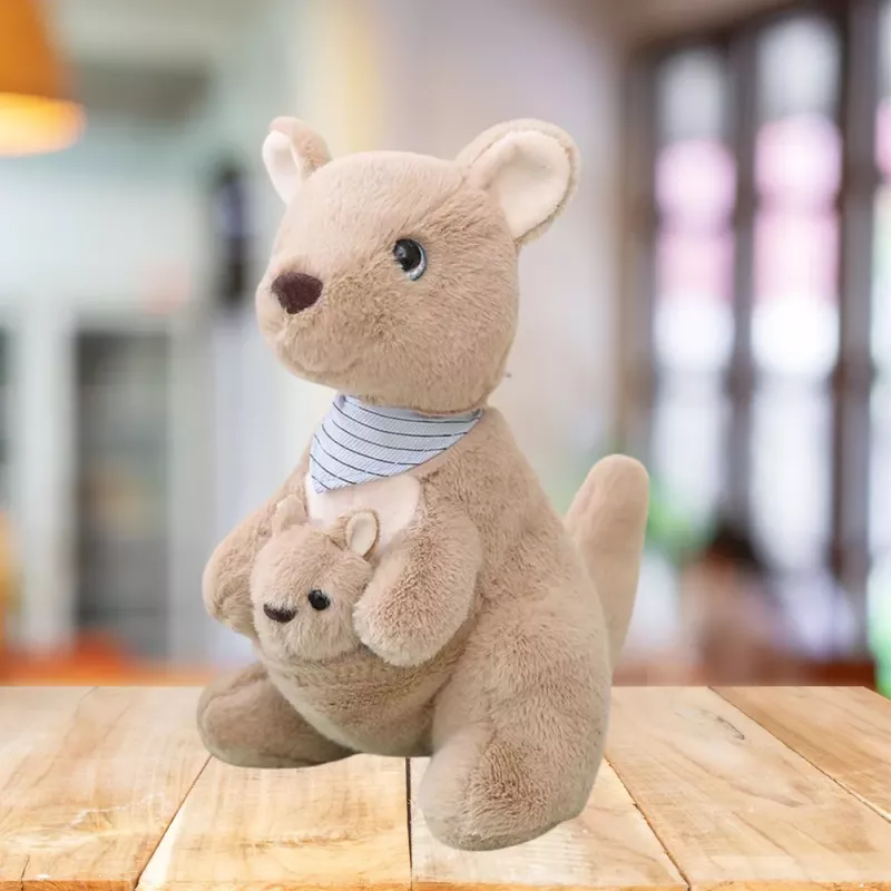 LEAN TOYS pluche mascotte knuffel kangoeroe met jong 23cm