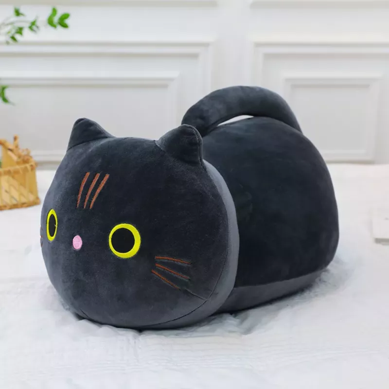 LEAN TOYS Pluchen mascotte knuffel kat met lange staart zwart 40cm