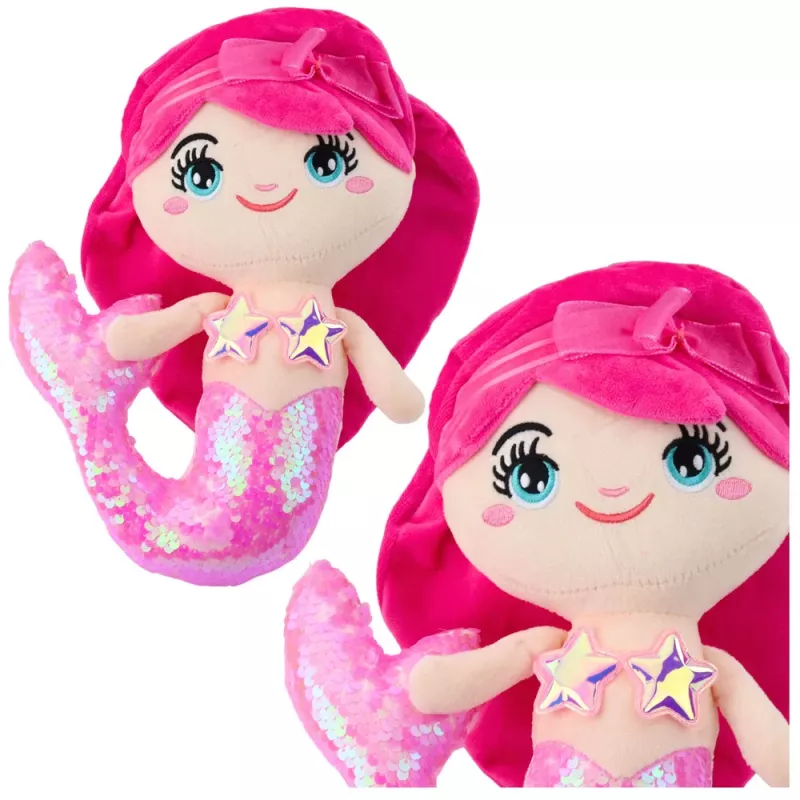 LEAN TOYS Pluche zeemeermin knuffel met sequinsstaart lichtroze 28 cm