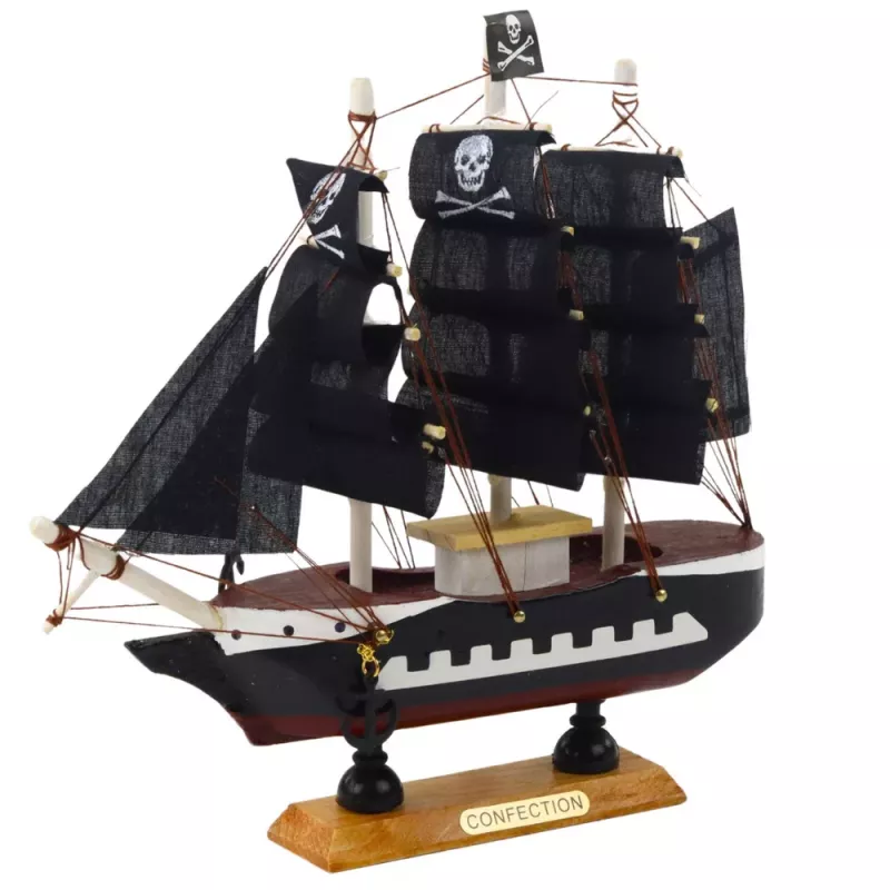 LEAN TOYS Collectorstuk decoratief piratenzeilschip zwart 20x20cm