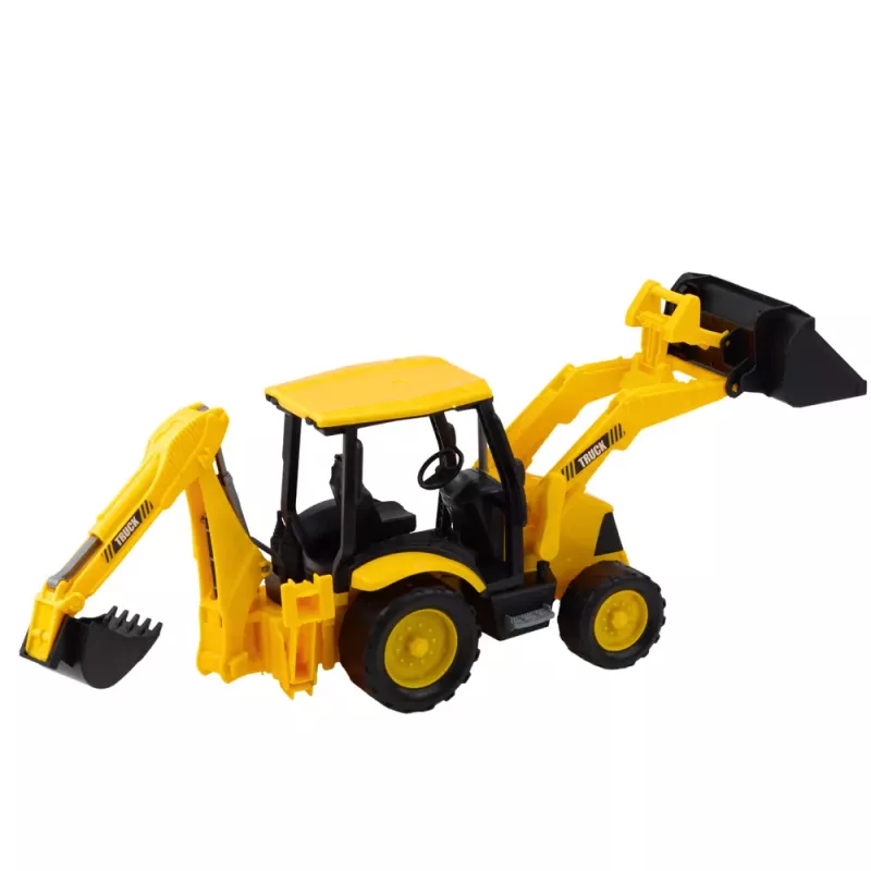 LEAN TOYS Bouwgraafmachine Met Aandrijving Beweegbare Twee Bakken Geel