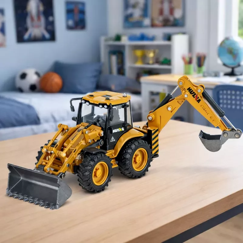 HUINA 1:50 telescooplader metalen spuitgietmodel geel/zwart