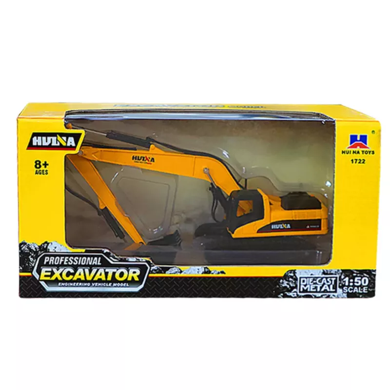 Huina metalen rupsgraafmachine beweegbare arm geel 1:50