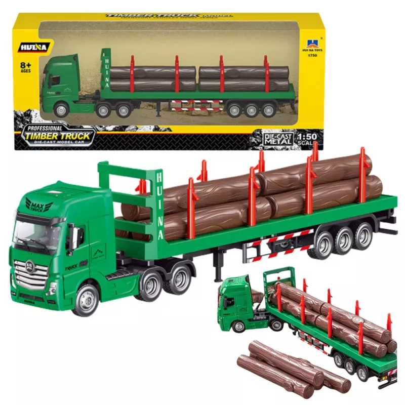 Huina 1:50 houttransportwagen metaal die-cast model groen