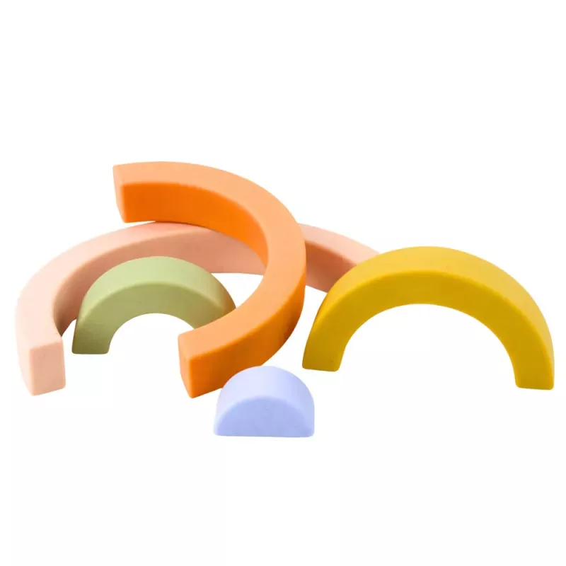 LEAN TOYS Regenboogpuzzel voor peuters pastel rubberen bouwstenen 5 stuks