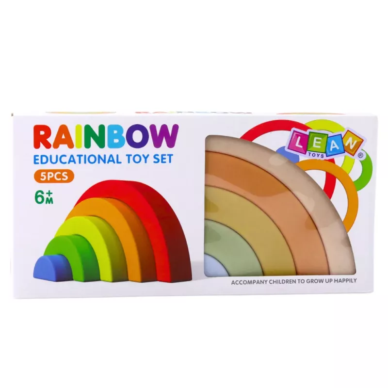 LEAN TOYS Regenboogpuzzel voor peuters pastel rubberen bouwstenen 5 stuks