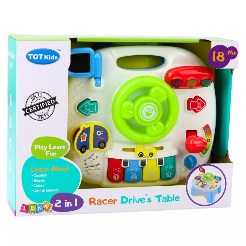 LEAN TOYS Paneel interactieve tafel educatief stuurwiel 2in1 lichten geluiden