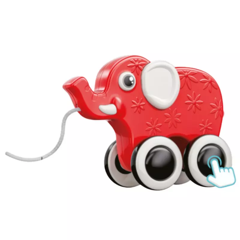 LEAN TOYS Olifant trekspeelgoed aan het koord met piepje eco rood