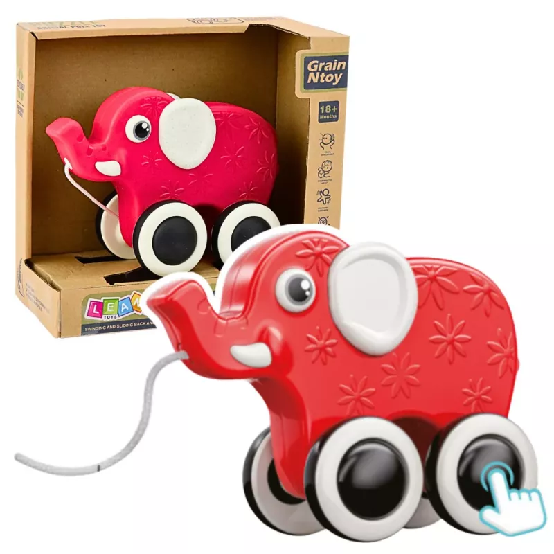 LEAN TOYS Olifant trekspeelgoed aan het koord met piepje eco rood