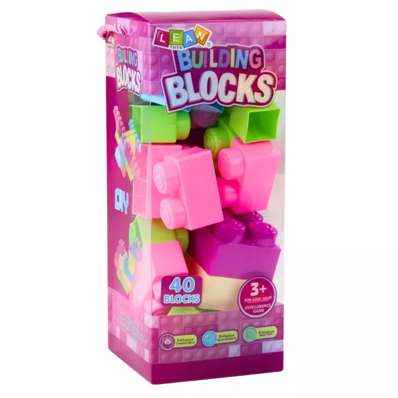 LEAN TOYS Blokken in doos grote constructieset kleurrijk 40 stuks