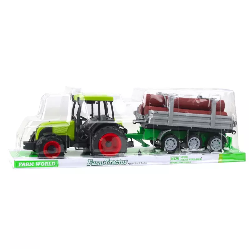 LEAN TOYS Groene landbouwtractor met aanhanger voor boomstammen 47cm