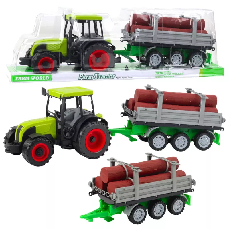 LEAN TOYS Groene landbouwtractor met aanhanger voor boomstammen 47cm
