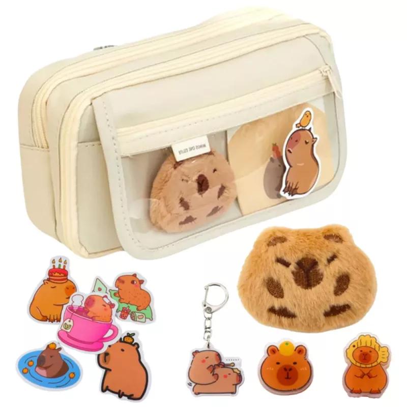 LEAN etui met twee vakken, vakjes en accessoires, capybara, 21x12 cm