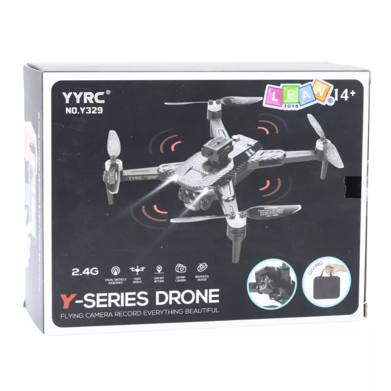 LEAN TOYS Drone Y329 HD camera WiFi FPV quadcopter met LED-verlichting, app-besturing, zwart carbon