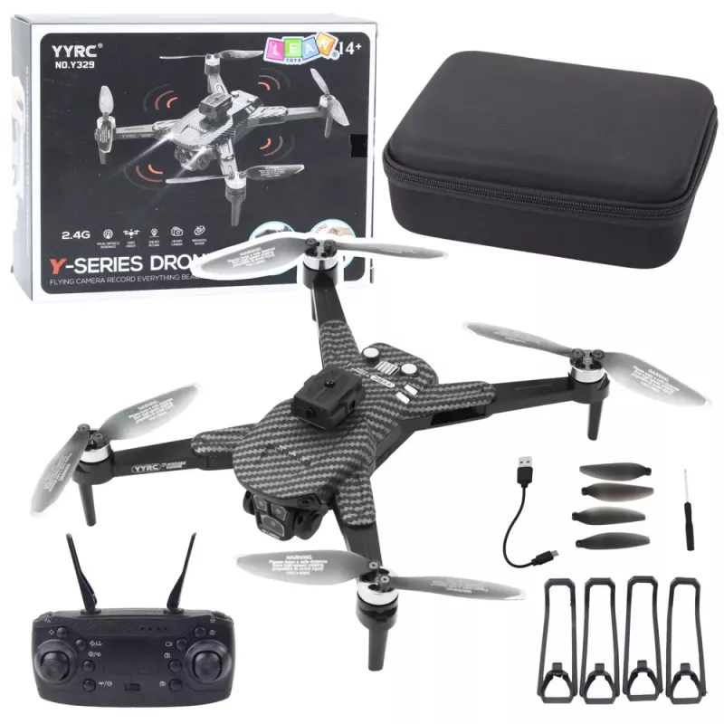 LEAN TOYS Drone Y329 HD camera WiFi FPV quadcopter met LED-verlichting, app-besturing, zwart carbon