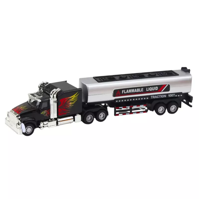LEAN TOYS tankwagen houttransport pull-back drive licht en geluid 1:36