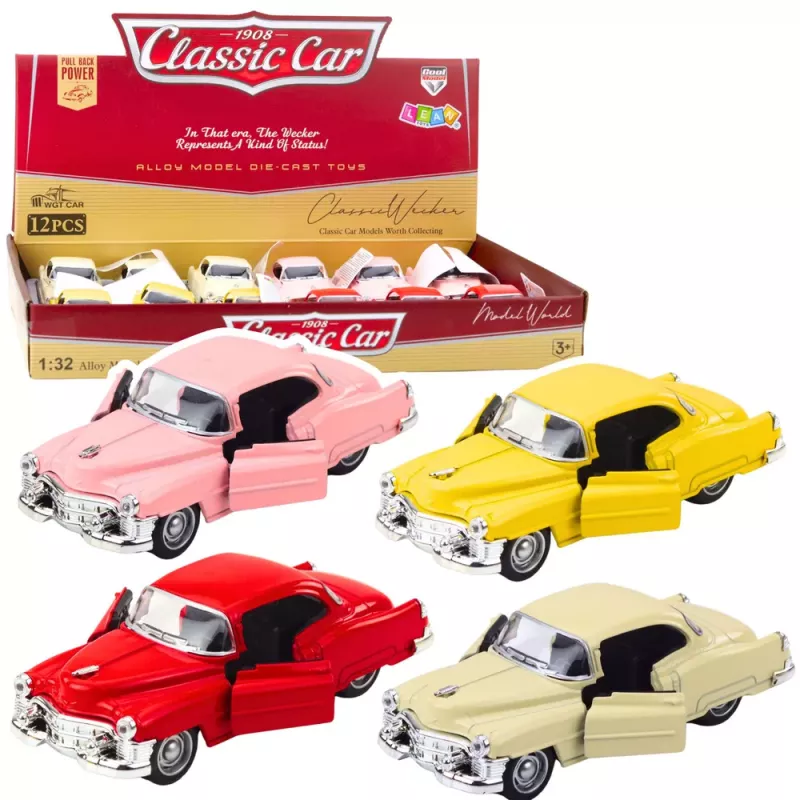 LEAN TOYS classic car uit de jaren 50 metaal pull-back drive openende deuren 1:32 mix
