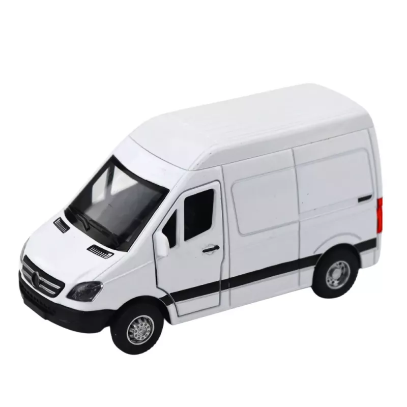 LEAN TOYS metalen bestelwagen met terugtrekmotor, licht, geluid, wit 1:32