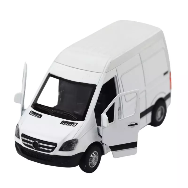 LEAN TOYS metalen bestelwagen met terugtrekmotor, licht, geluid, wit 1:32