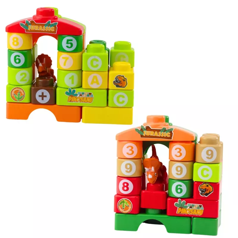 LEAN TOYS Educatieve bouwstenen in zak dinosaurus cijfers letters 91 stuks