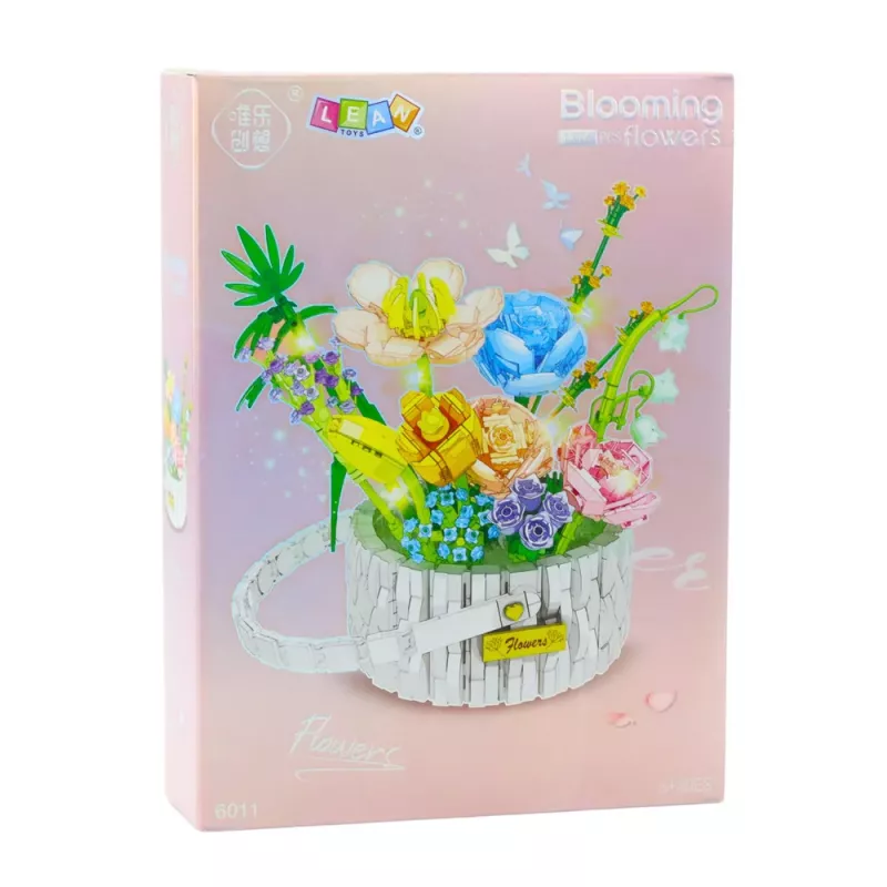 LEAN TOYS bouwstenen bloemstuk in mand met LED-verlichting 1376 onderdelen
