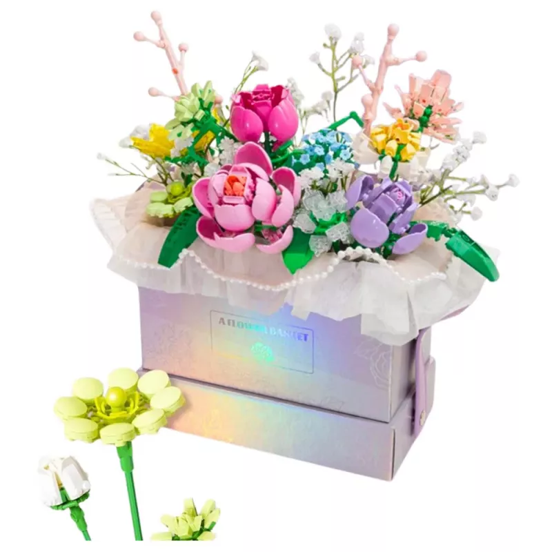 LEAN TOYS bouwstenen compositie in bloembak lila LED 706 onderdelen