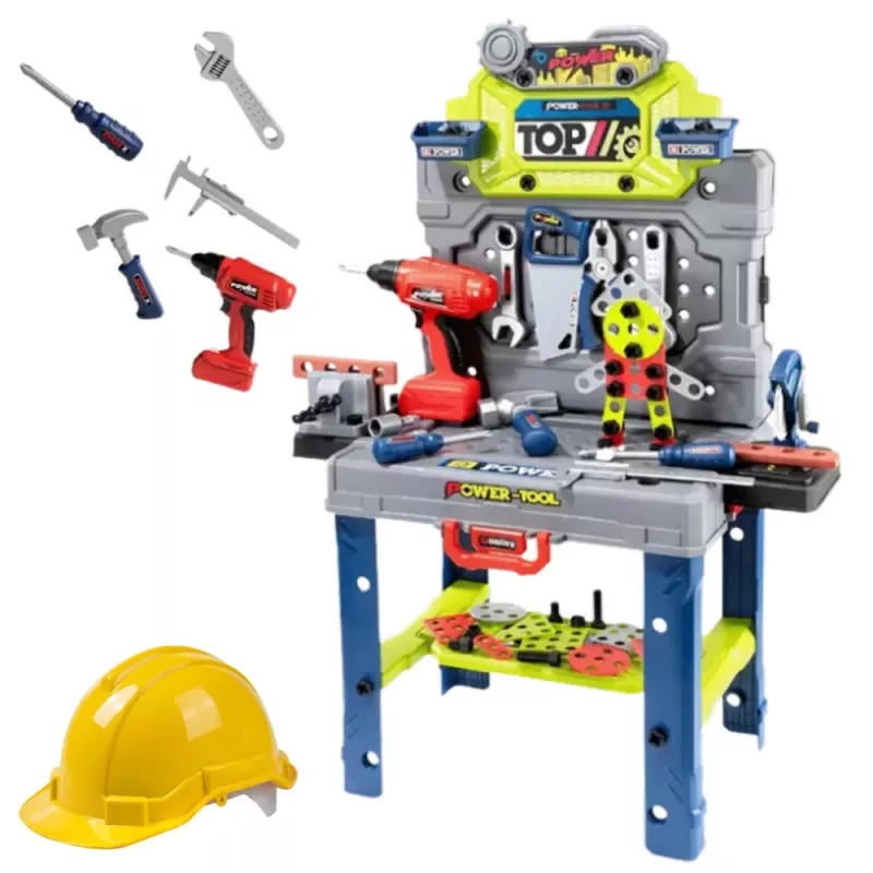 LEAN TOYS handige Harry tafel 2-in-1 koffer gereedschapsset schroevendraaier helm 133 stuks