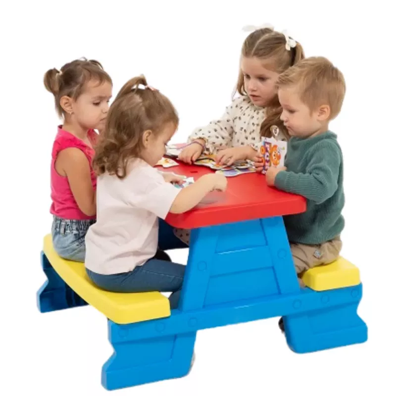 Dorex blauwe tuintafel- en bankenset voor kinderen 5067