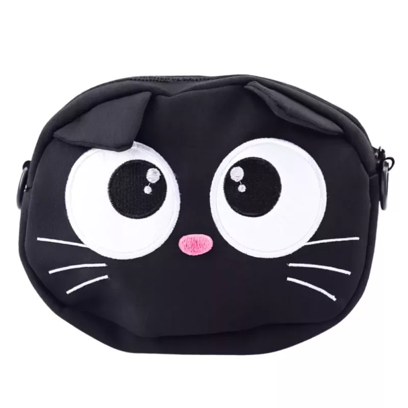 LEAN TOYS cat pouch tas met ritsvak verstelbare band zwart 21 x 16 cm
