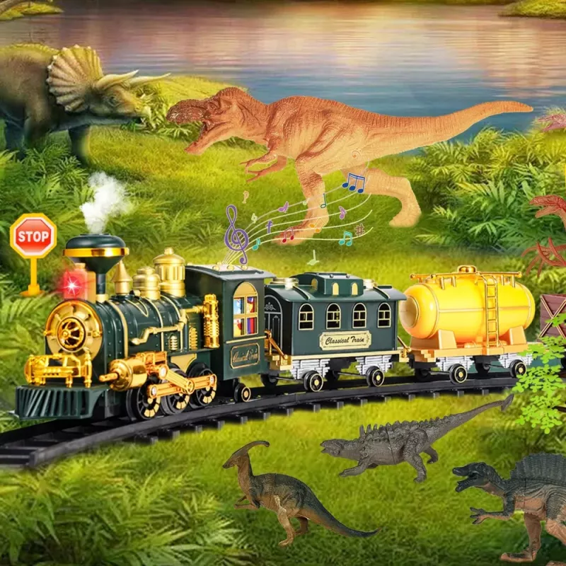 LEAN TOYS Classic trein dinosaurussen licht geluid rook 39 stuks
