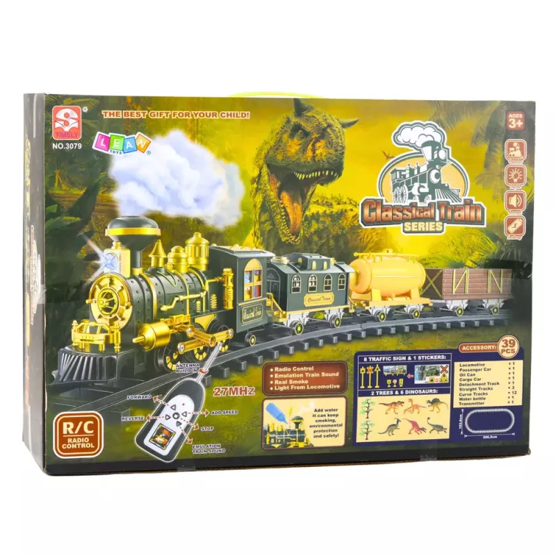 LEAN TOYS Classic trein dinosaurussen licht geluid rook 39 stuks